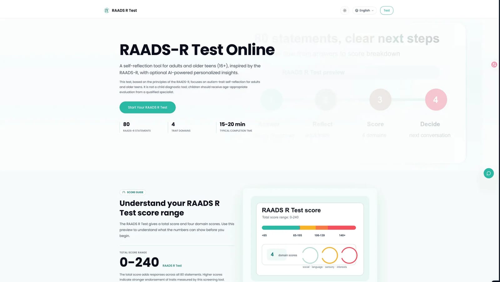 RAADS-R Test screenshot 1