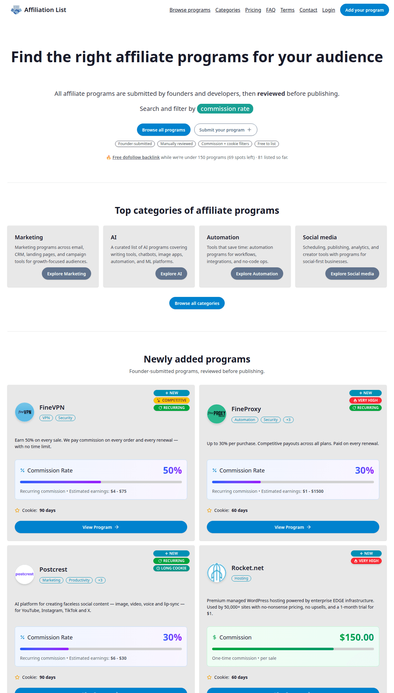 Affiliationlist screenshot 1