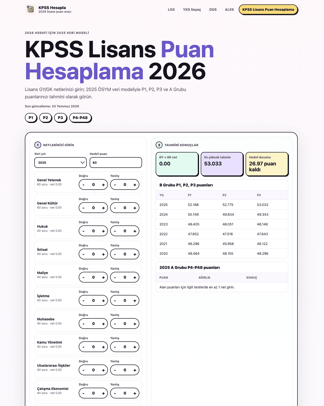 KPSS Puan Hesaplama Aracı screenshot 1